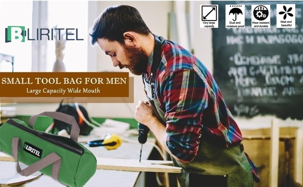 Miniatura 7 de BLIRITEL Bolsa de herramientas pequeña de 12 pulgadas para hombres, bolsa de herramientas de boca ancha de gran capacidad, bolsa de almacenamiento