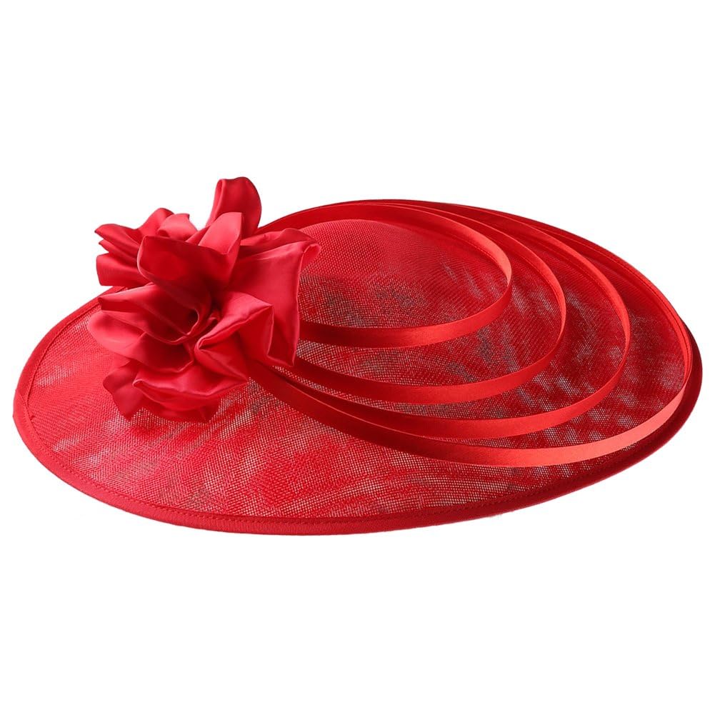 Ppmter Women's Red Fascinators Tea Party Hat Church Hat Derby Party Hat Large Flower Fascinator For Wedding Church Tea Party Hair Accessory