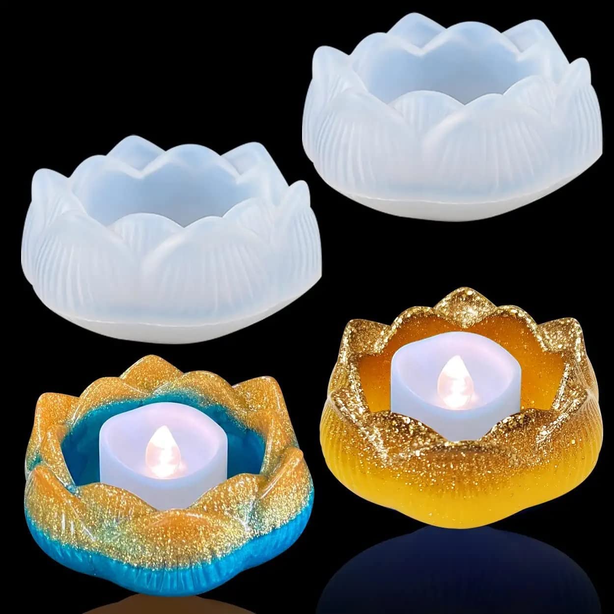 PEACORA Flower Lotus New Tea Light Candle Holder Mould Silicone, 1 Pc Tealight Candles Holders Silicone Molds for Resin, Lotus Flower Candlestick Epoxy Casting Molds for DIY Crafts Jewelry Box-image-27