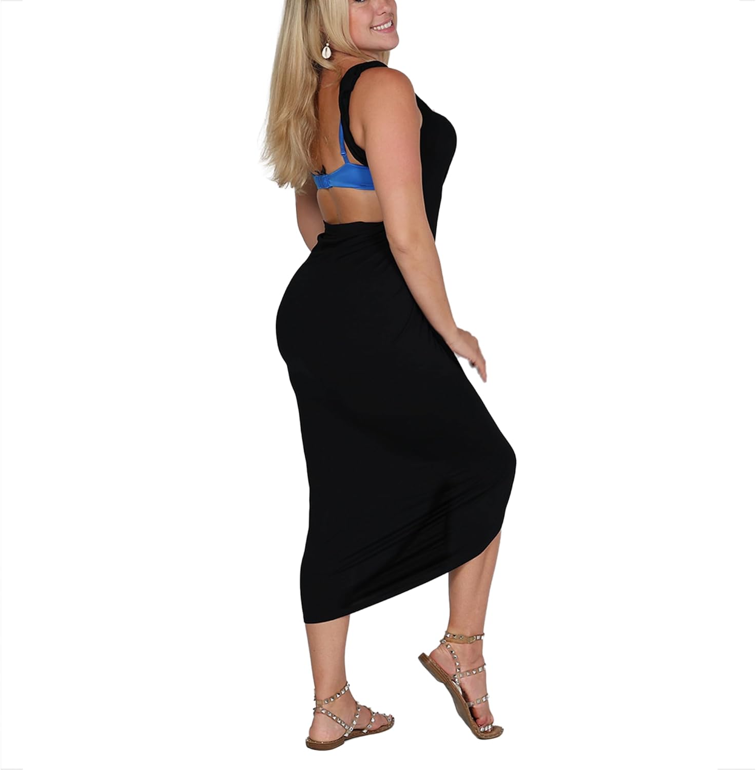 Women’s Swimsuit Cover-Up Wrap Dress - Premium Viscose Bamboo Fabric - Maxi Black, XXS