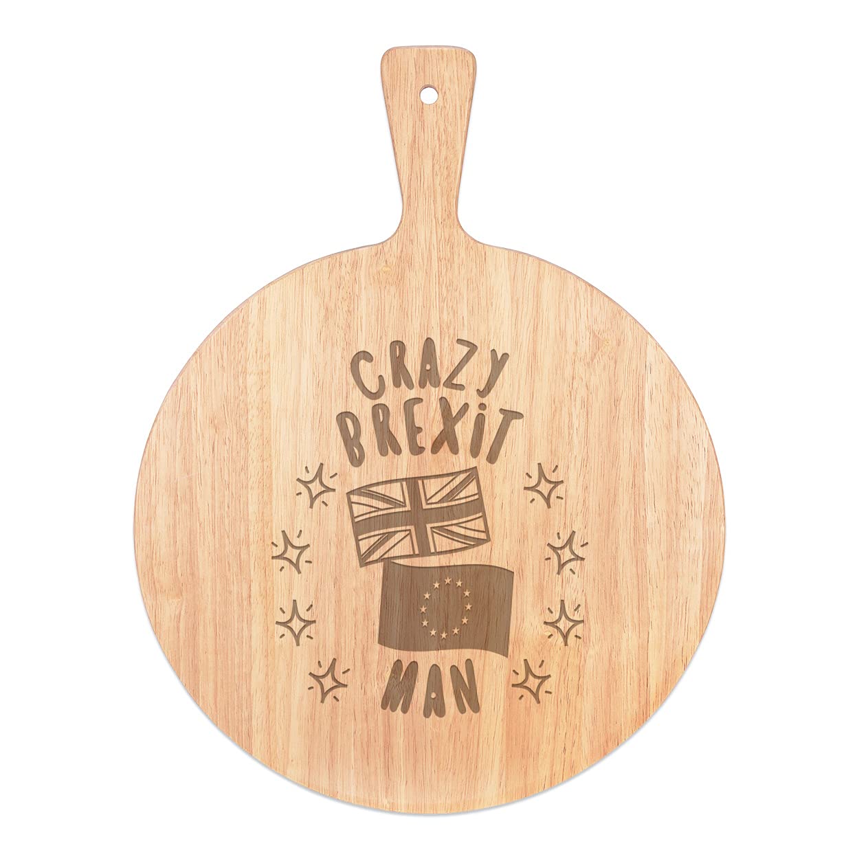 Planche à pizza bois poignée Fou Brexit grand plateau service rond 45x34