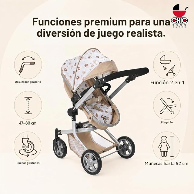 Foto 6 de 8 de Bayer Chic 2000 Cochecito Muñecas 2en1 Mika - Manillar Regulable 47-80 cm