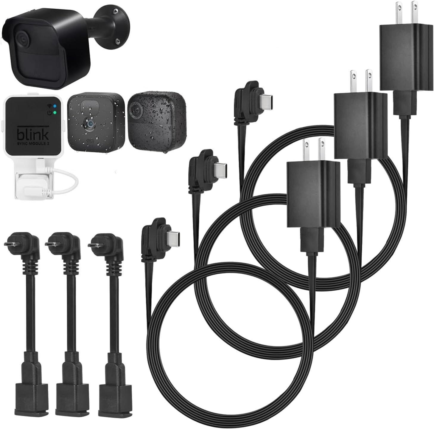 1Pack Wall Mount and Weatherproof Protective Housing &3Pack 30ft/9m Power Cable with Adapter for Blink Outdoor 4 (4th Gen)&(3rd Gen)