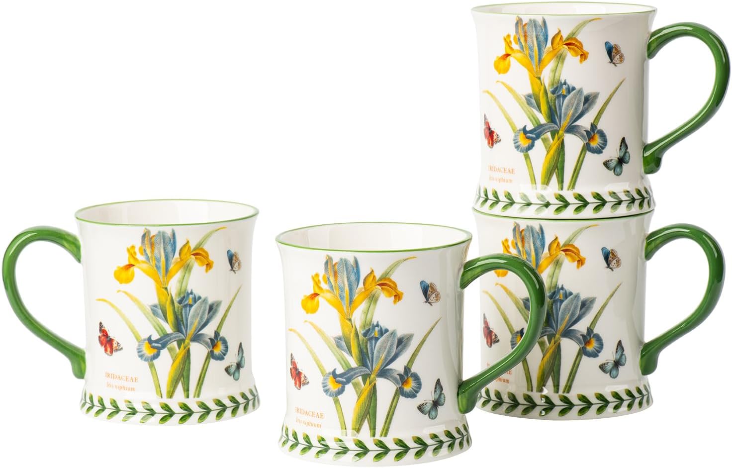 Pastoral Coffee Mug Set of 4-15.2 Oz Large Capacity Porcelain In-Glaze Cups for Tea, Latte, Cocoa - Dishwasher & Microwave Safe, Great Housewarming Gift-Assorted Colors