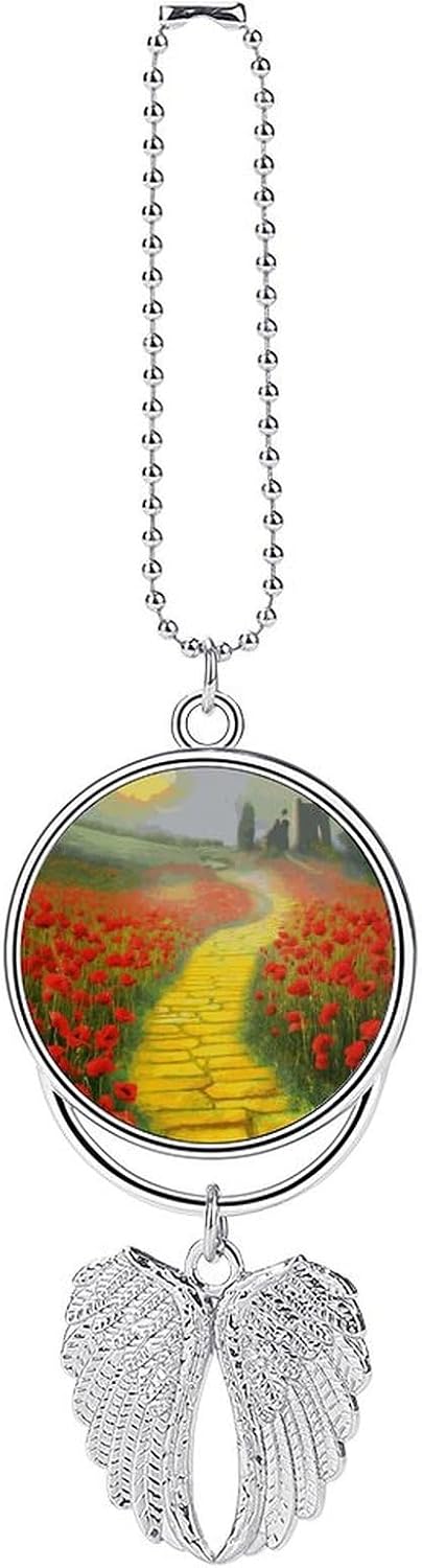 Guardian Angel Wing Hanging Car Charms Car Hanging Ornament Poppies Field Yellow Brick Road Rear View Mirror Hanging Accessories Aesthetic Pendant for Automotive Interior Home Bag Purse Decoration-sil