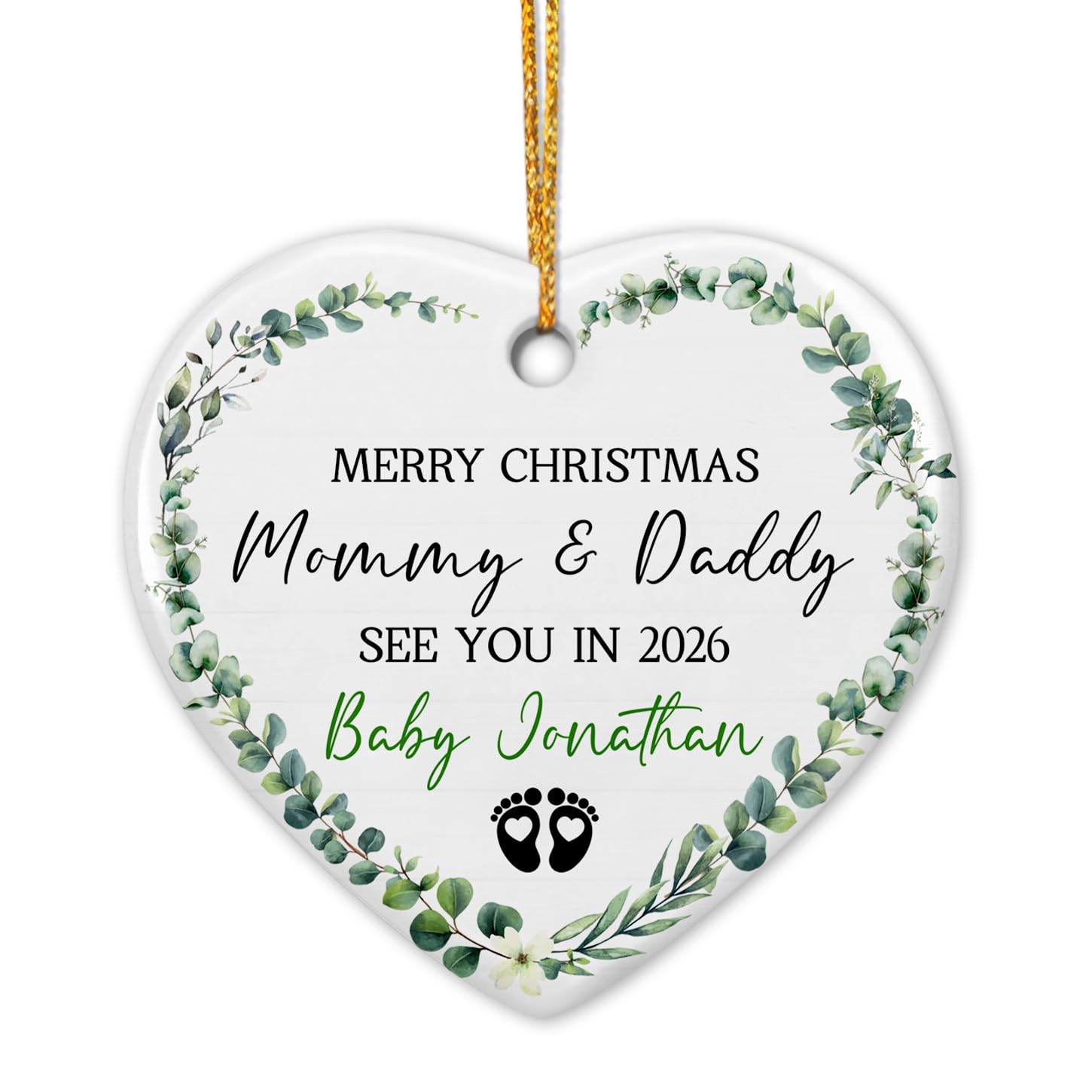Personalized Merry Christmas Mommy & Daddy Ceramic Ornament, Pregnancy Announcement New Baby Coming 2026 Ornament Gift for New Dad Mom, Custom Year & Name Bump Baby's Ceramic Ornament for New Parents