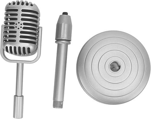 Miniatura 5 de Modelo de accesorios de micrófono retro, modelo de micrófono antiguo de simulación con base estable, juego de accesorios de micrófono retro de