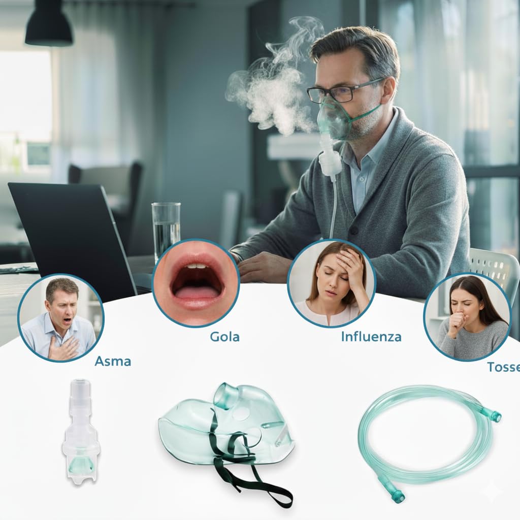 App Life Kit Ricambi Universale per Aerosol Adulti e Bambini con Maschera, Ampolla, Fascia Elastica, Tubo da 2 m, Filtro e Accessori per Nebulizzatore – Compatibile con Tutti i Modelli di Aerosol