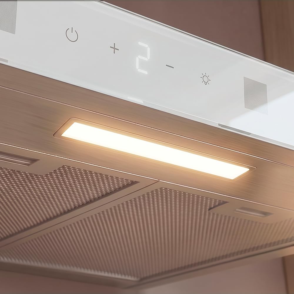 Cecotec Okap piramidalny 50 cm Bolero Flux PT 504400 Inox A++. Przednie szkło w kolorze białym, ssanie 449,5 m³/h, niewidoczna kontrola dotykowa, funkcja wzmacniacza, filtry zmywalne, klasa A++
