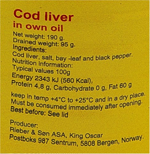 King Oscar Natural Cod Liver, 6.7-Ounce Cans (Pack of 6)