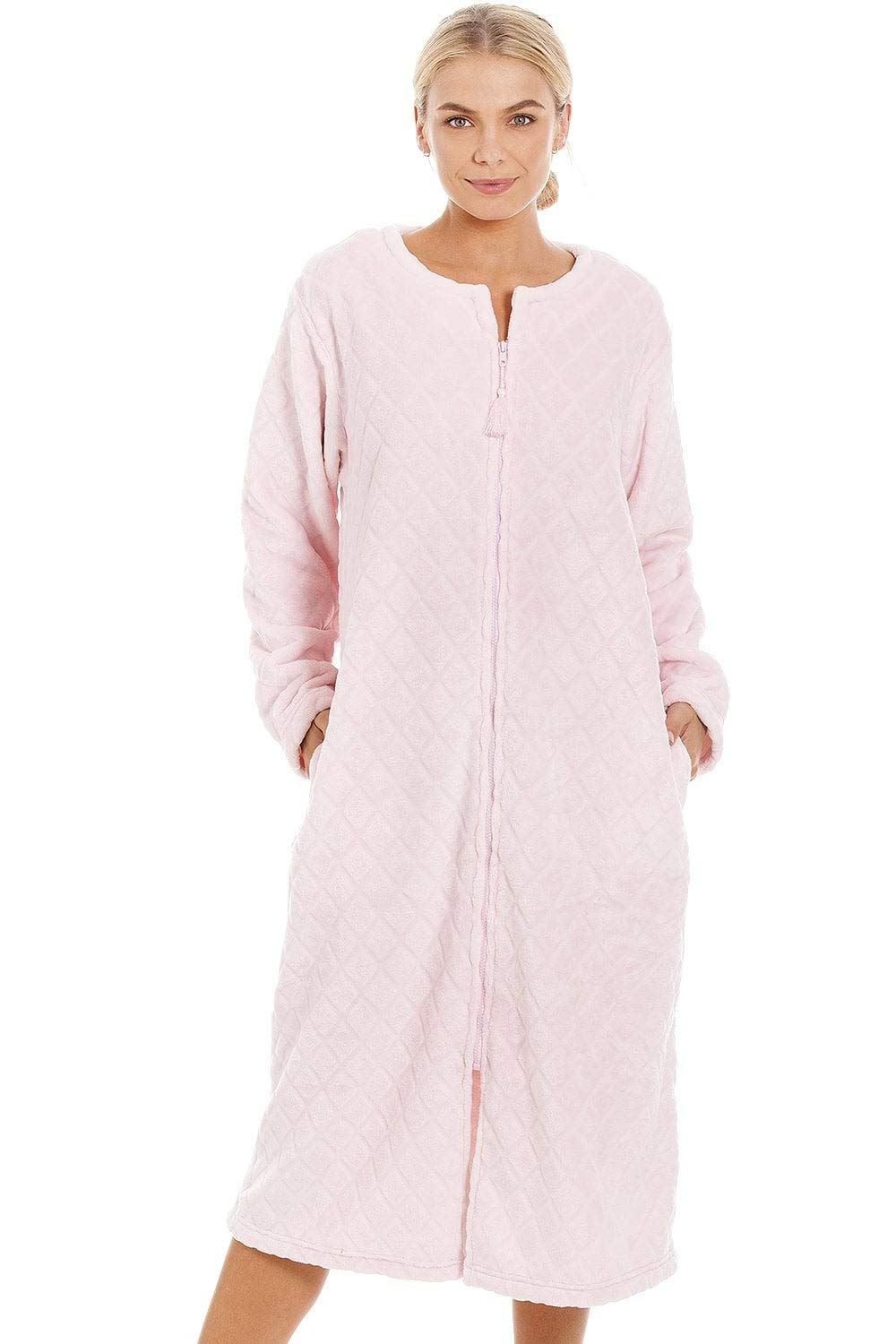 Camille Dressing Gown Mid-calf Length Fleece Zip Dressing Gown