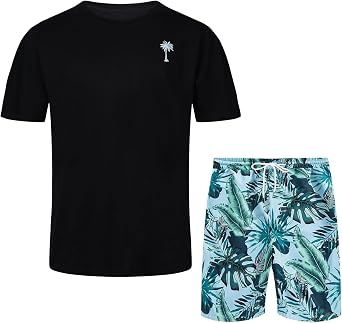 MANTORS Mens Floral Hawaiian Outfits 2 Piece Button Down Short Sleeve Shirt and Shorts Sets