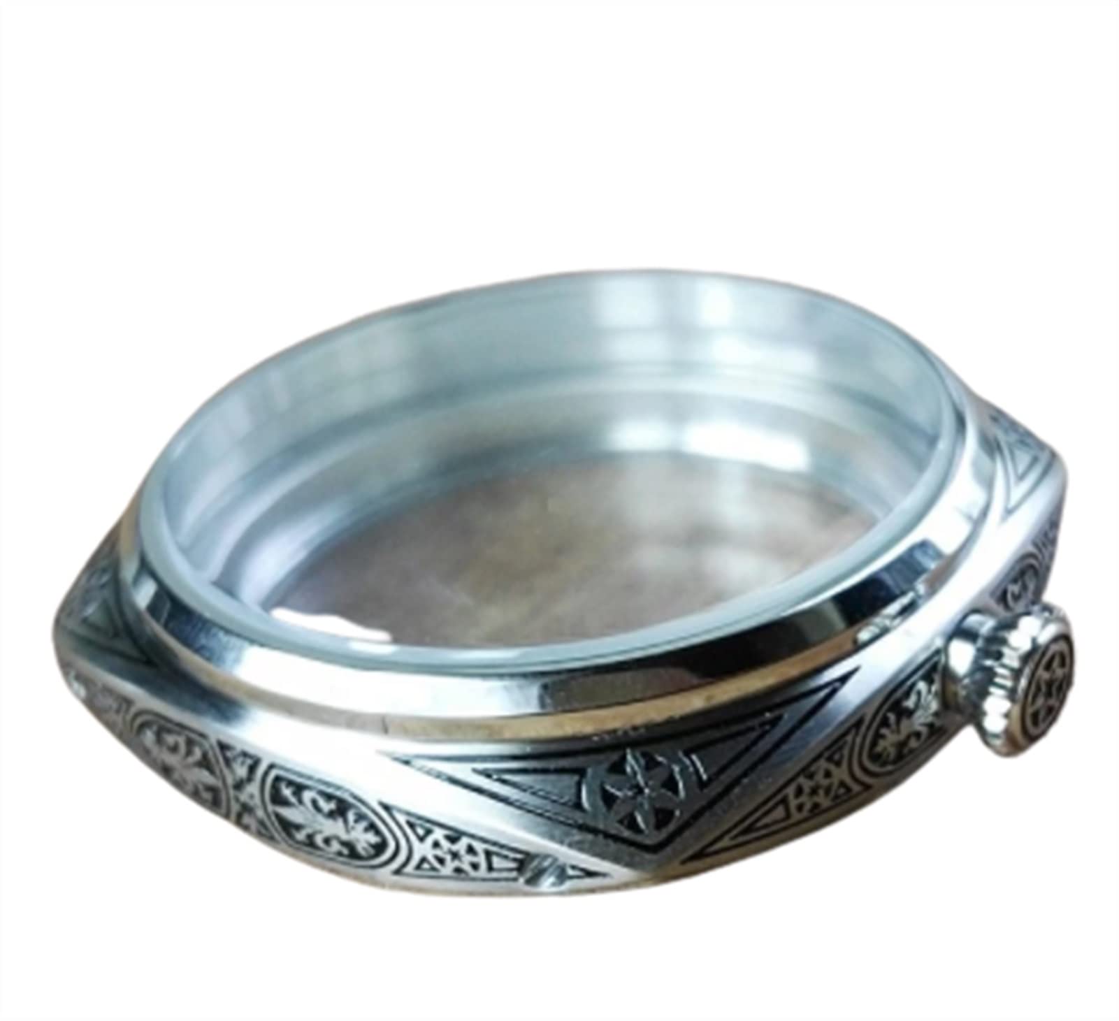 PINGPING 47mm 316L Stainless Steel Watch Cases Carving Decorative Pattern Compatible with ETA 6497/6
