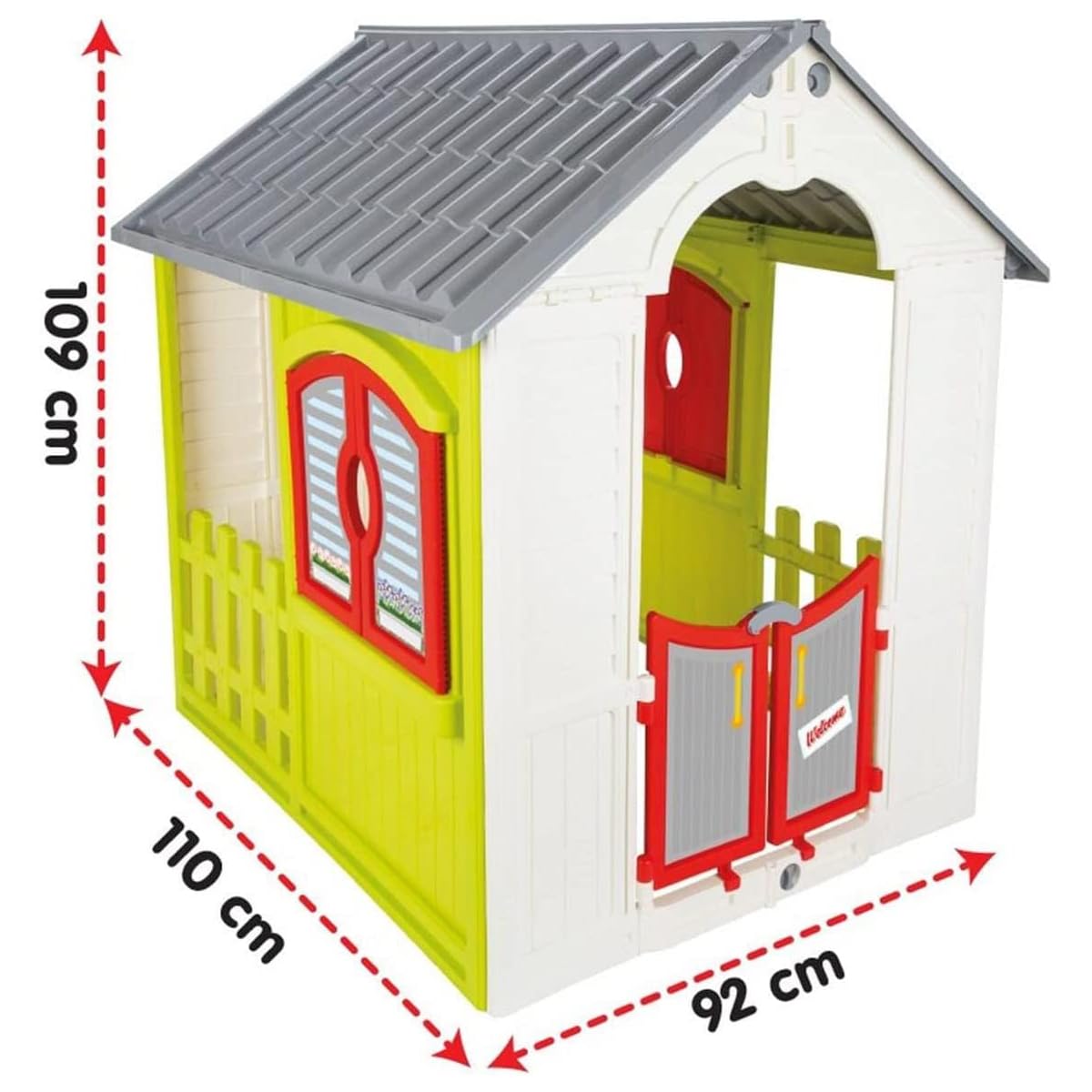Sport1 Cottage casetta da giardino per bambini pieghevole. Casetta per bambini da giardino/interno. Casa per bambini in plastica. Facile montaggio. Porta e finestre apribili. Dim. 110X92X109cm.