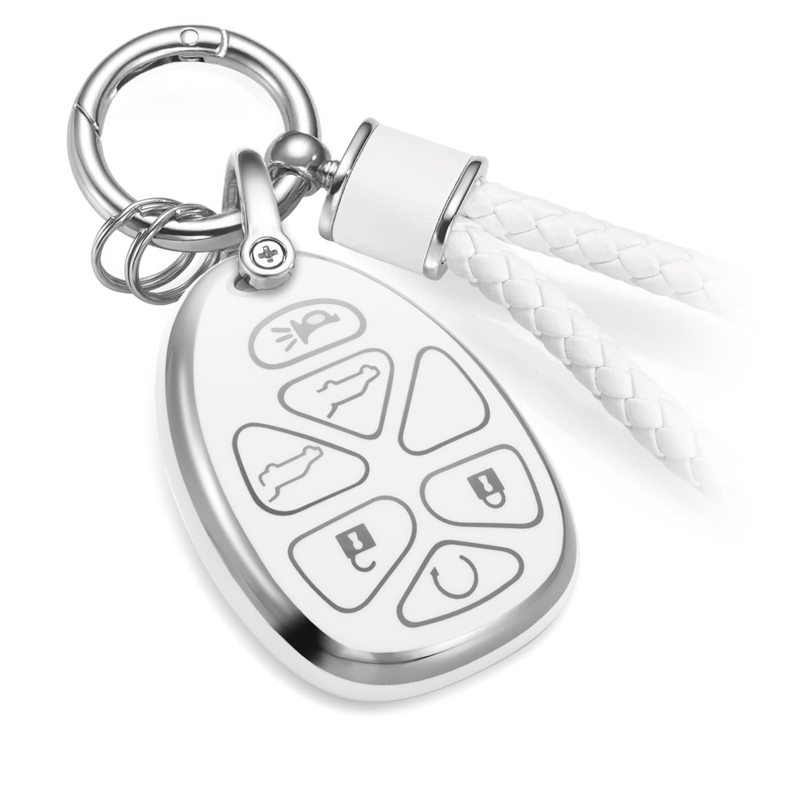 for Chevy Key Fob Cover with Metal Braided Keychain, Upgraded Soft Case for Suburban Tahoe Traverse GMC Yukon Cadillac ESV EXT Traverse (7 Button) Fob Shell (Silver,C2)