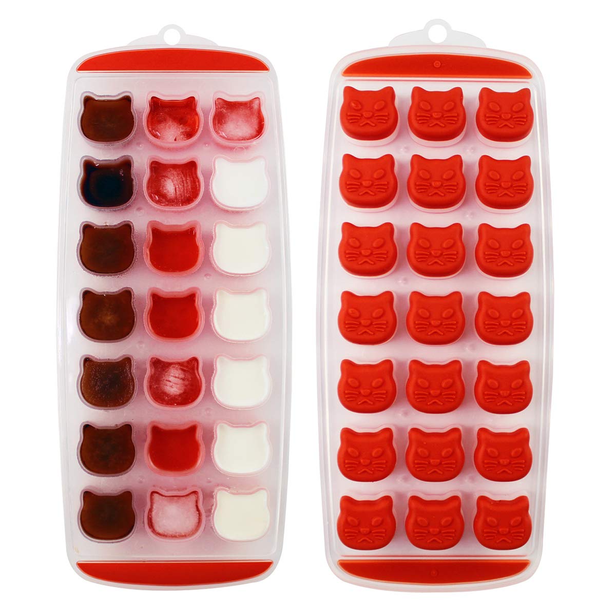 Ice Cube Tray, Candy, Chocolate Mold, Cat Ice Mold, Easy Release, BPA free, 2 Pack, Dishwasher Safe Red
