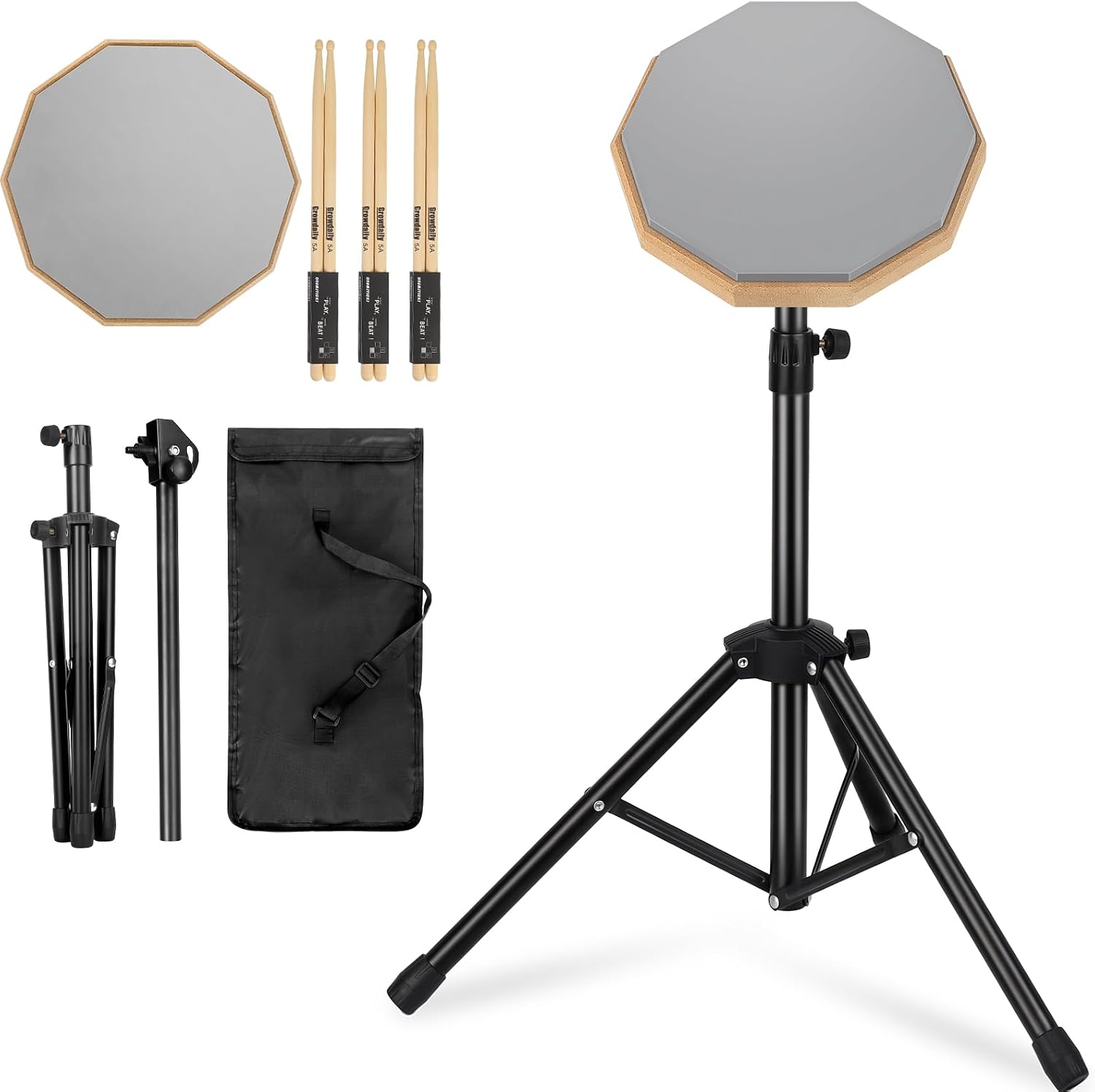 Drum Practice Pad Snare Drum Stand Set 8 In With Double Sided Silent Drum Pad,Drum Dampeners Gel, Drum sticks,Carrying Bag Adjustable Stand