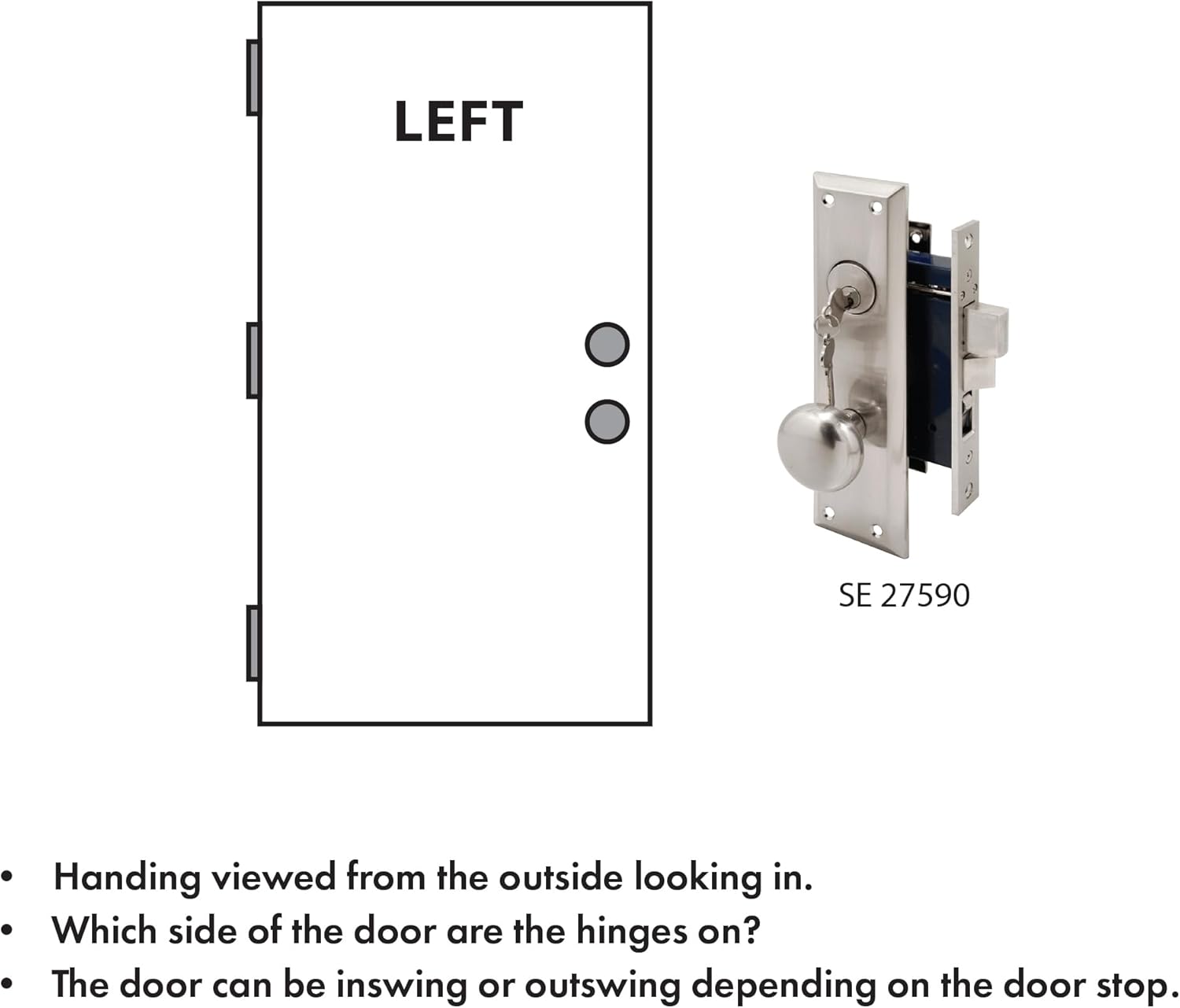 Segal SE 27590 Mortise Lock Set, Satin Nickel, Left Hand, 2-1/2 In. Backset, Surface (Single Pack)