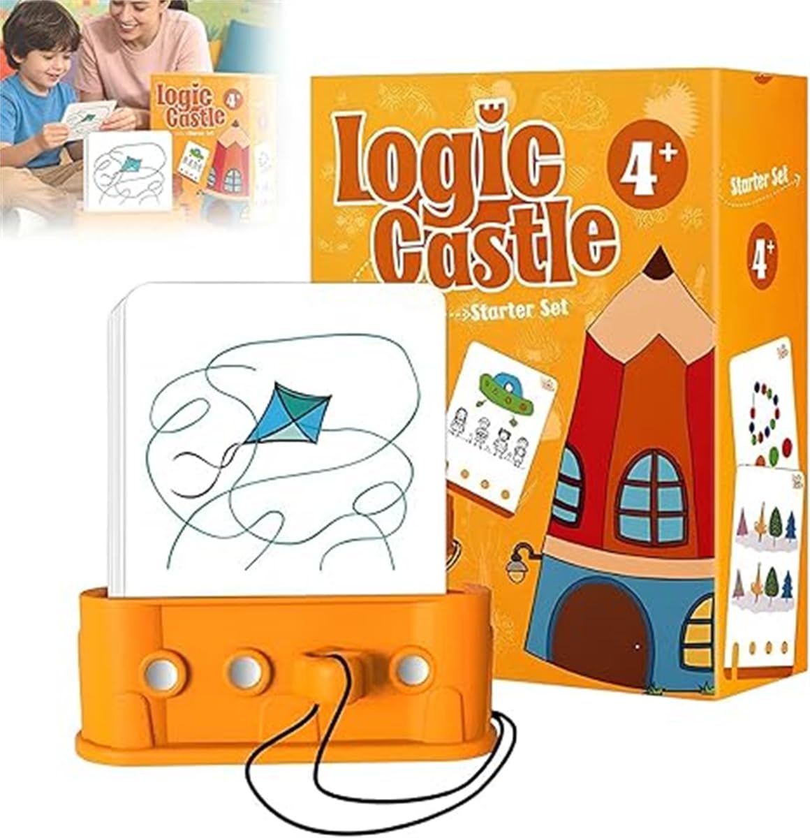 Montessori Logic Castle, Logic Castle Educational Challenge Cards, Ages 3-6, Screen-Free Brain Teaser Toy, Develops Logical Thinking, Fine Motor Skills, and Problem Solving (4+ Easy Mode)
