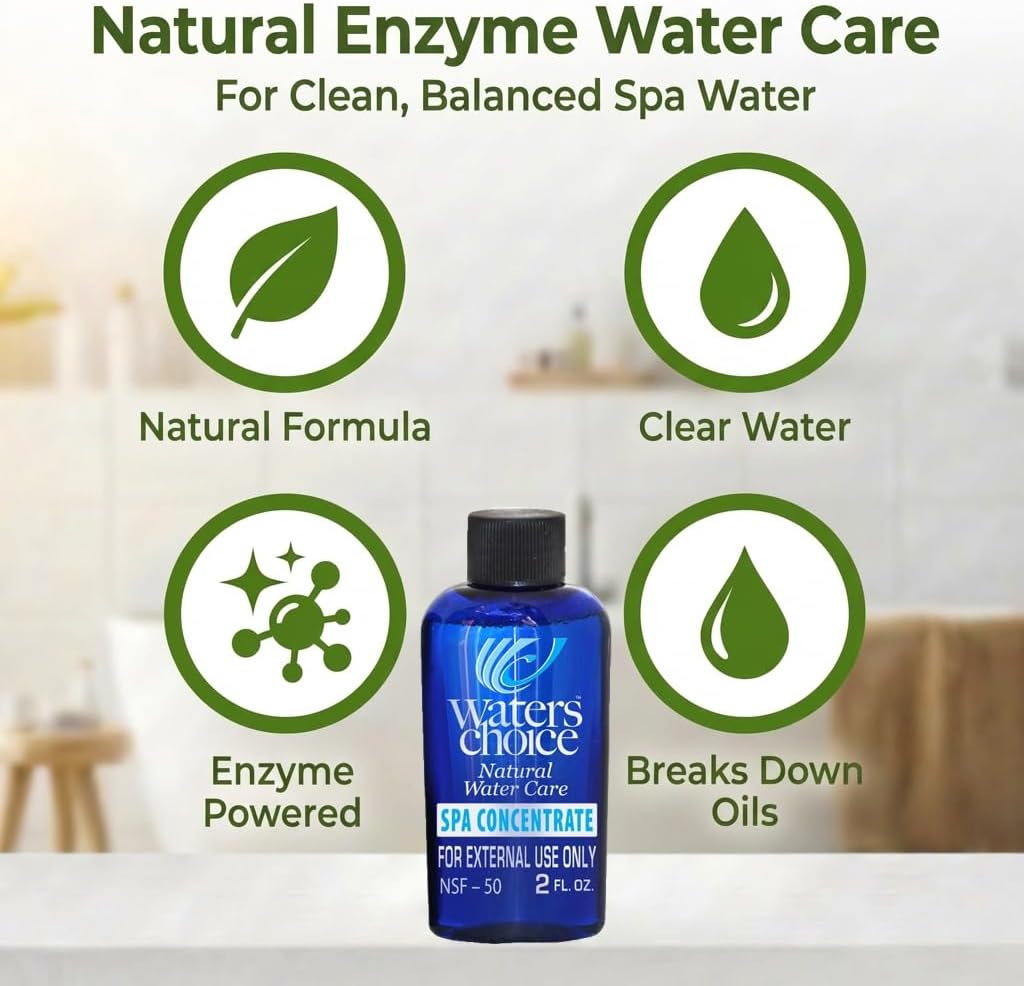 Waters Choice 2 oz Enzyme Concentrate – Natural Spa Treatment | Stop Wasting Chlorine on Oils & Organics | Prevents Scum Lines & Foam | Eco-Friendly, Easy-to-Use Formula for Clean, Clear Water