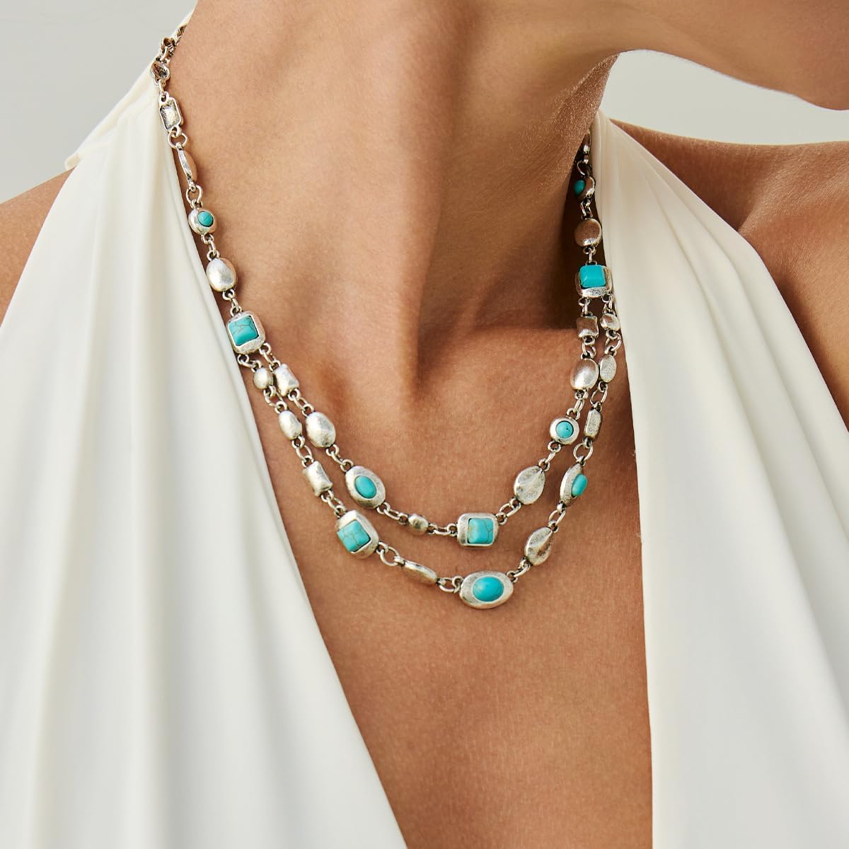 Colorful Beaded Necklace for Women Boho Layered Turquoise Choker Statement Necklace Punk Jewelry - Image 3