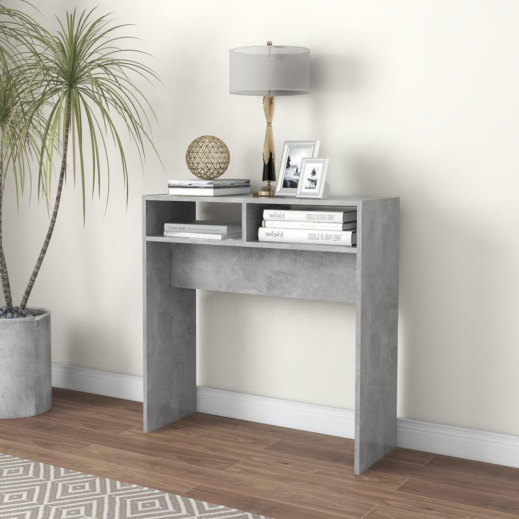 Mesa consola gris hormigón de madera de 78x30x80 cm con almacenamiento para pasillo