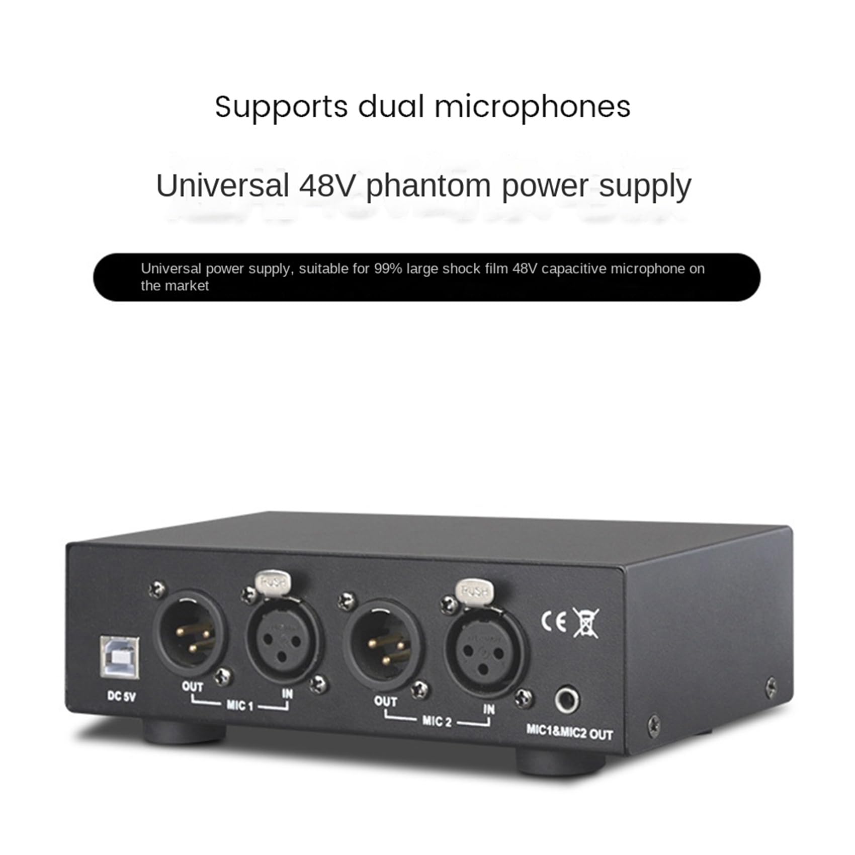 2X Alimentazione Phantom Un Doppia Uscita Mista USB 48V per Microfoni Un Condensatore Apparecchiature di Registrazione Musicale