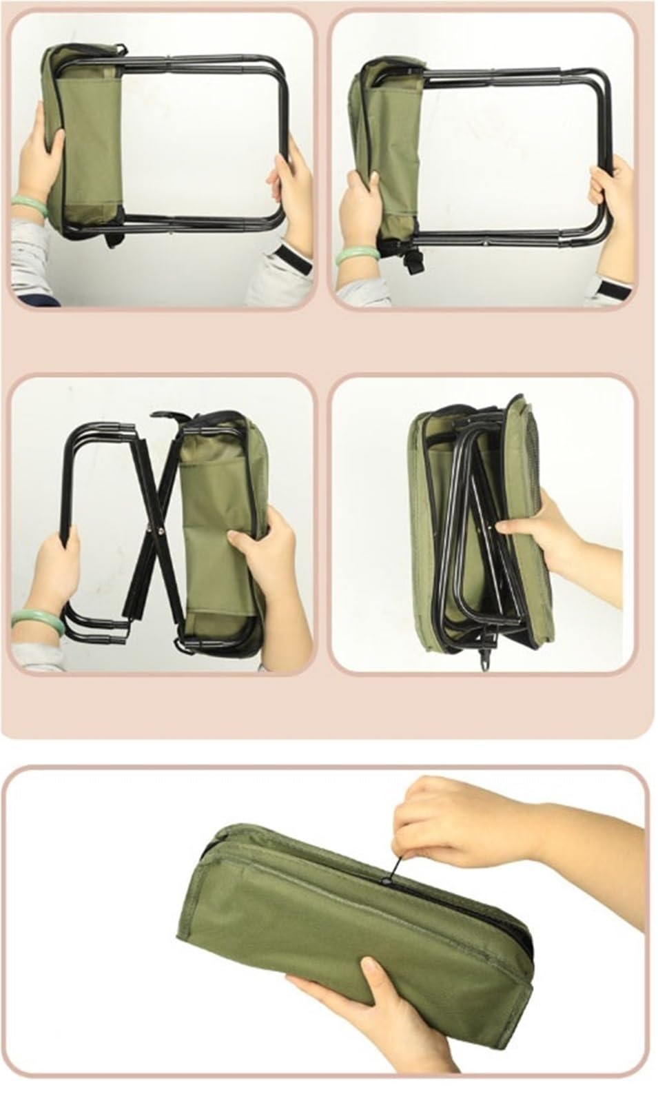 Tragbarer Hocker For Bergsteigen Und Wandern, Faltbarer Rucksackhocker, Kleiner Faltbarer Hocker, Hält Bis Zu 150 Kg, Outdoor-Klappstuhl Mit Reißverschluss For Reisen, Camping, Angeln(Black,L)