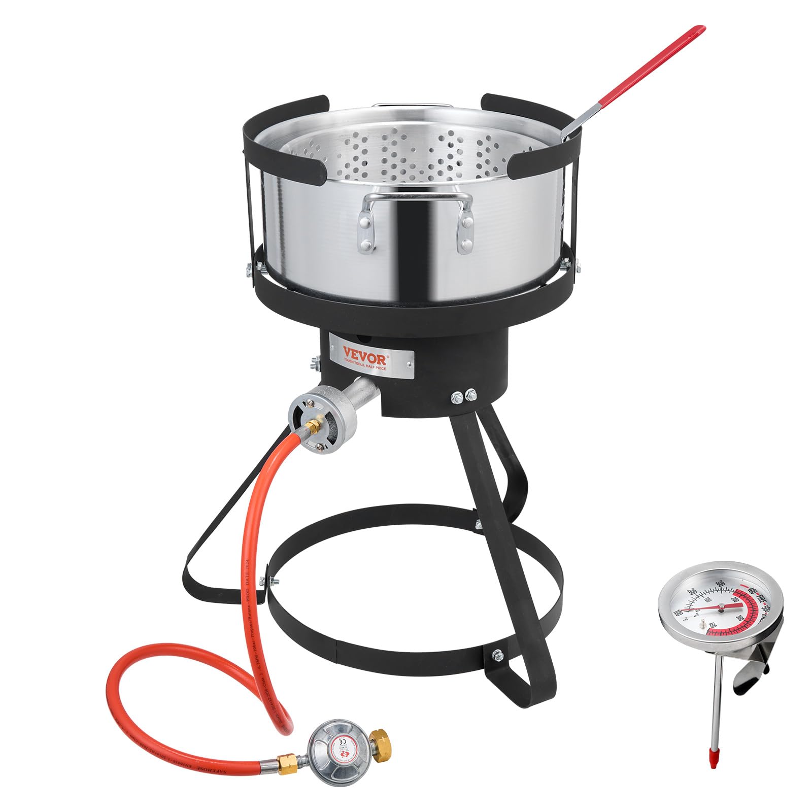 VEVOR Friteuse à poisson et ailes 9,35 l, kit de friteuse au propane en aluminium, friteuse extérieure pour fruits de mer avec thermomètre, passoire et brûleurs au propane 54000 BTU pour patio camping