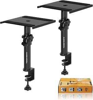 Vondynote Set of 2 Short Desktop Clamp Studio Monitor Speaker Stands - Height Adjustable 9-14", Space-Saving Clamp Design