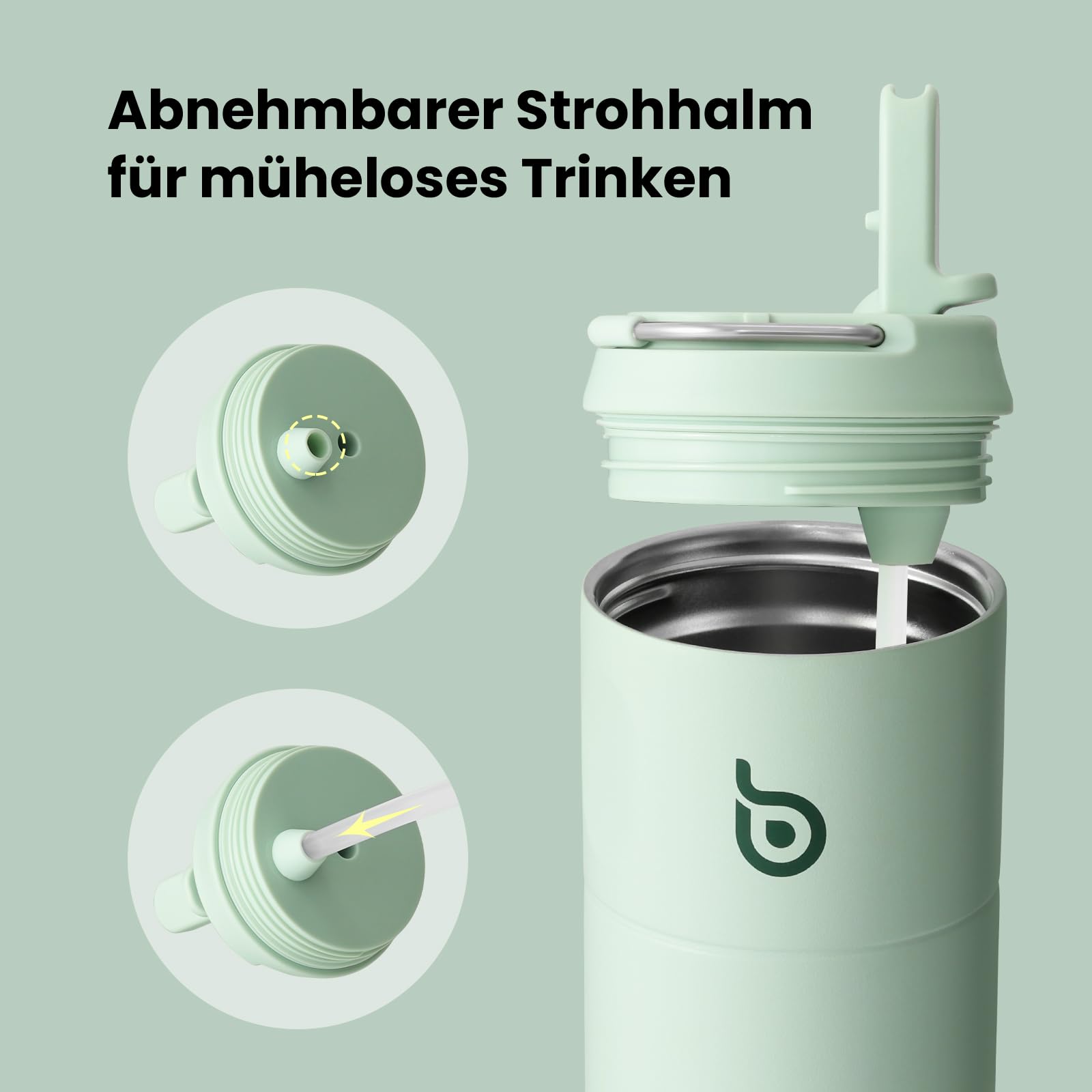 bottlebottle Borraccia in acciaio inox con cannuccia, 500 ml, a prova di perdite, ideale per scuola, ufficio, escursioni e gite, senza BPA (verde)