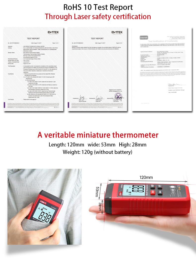 UNI-T UT306A Red Laser Thermometer Digital Infrared Thermometer Liquid Crystal Display Non-contact -35~300C(UT306A)