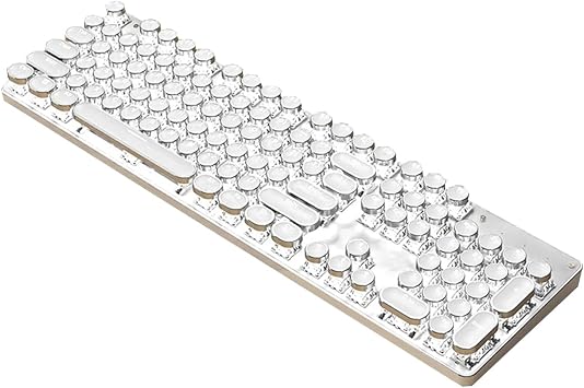 Mechanical Keyboard, Typewriter Style Full Keyboard, Blue Axis, 104 Keys Retro Modern, Collision Proof, RGB 31 White Backlight, English Sequence, Supports Windows and Mac, Wireless, Receiver