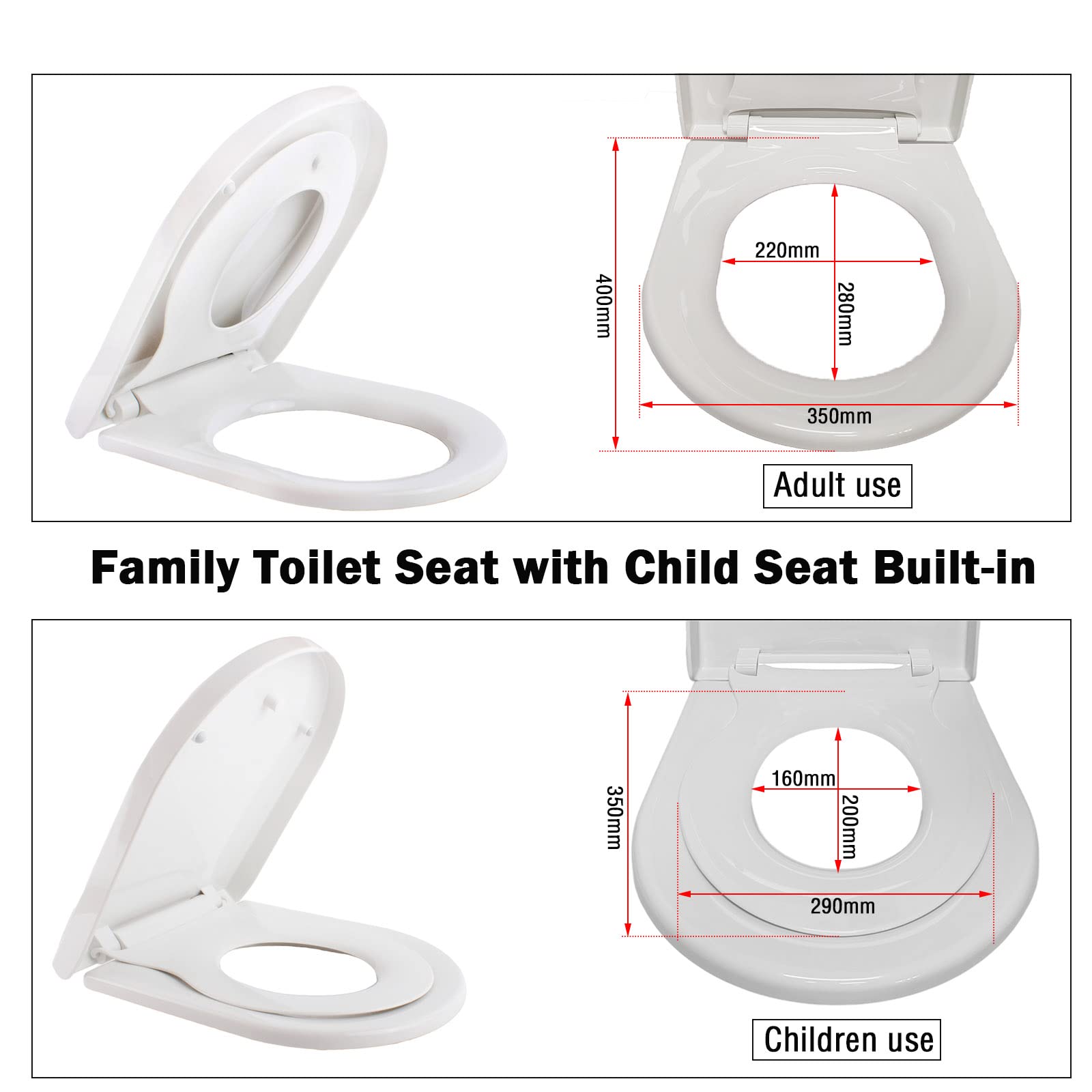 Sedile WC a forma di D con sedile per bambini integrato per imparare a usare il vasino, sedile per bambini con chiusura ammortizzata, sgancio rapido, rimovibile, igienico, compatibile con il Regno