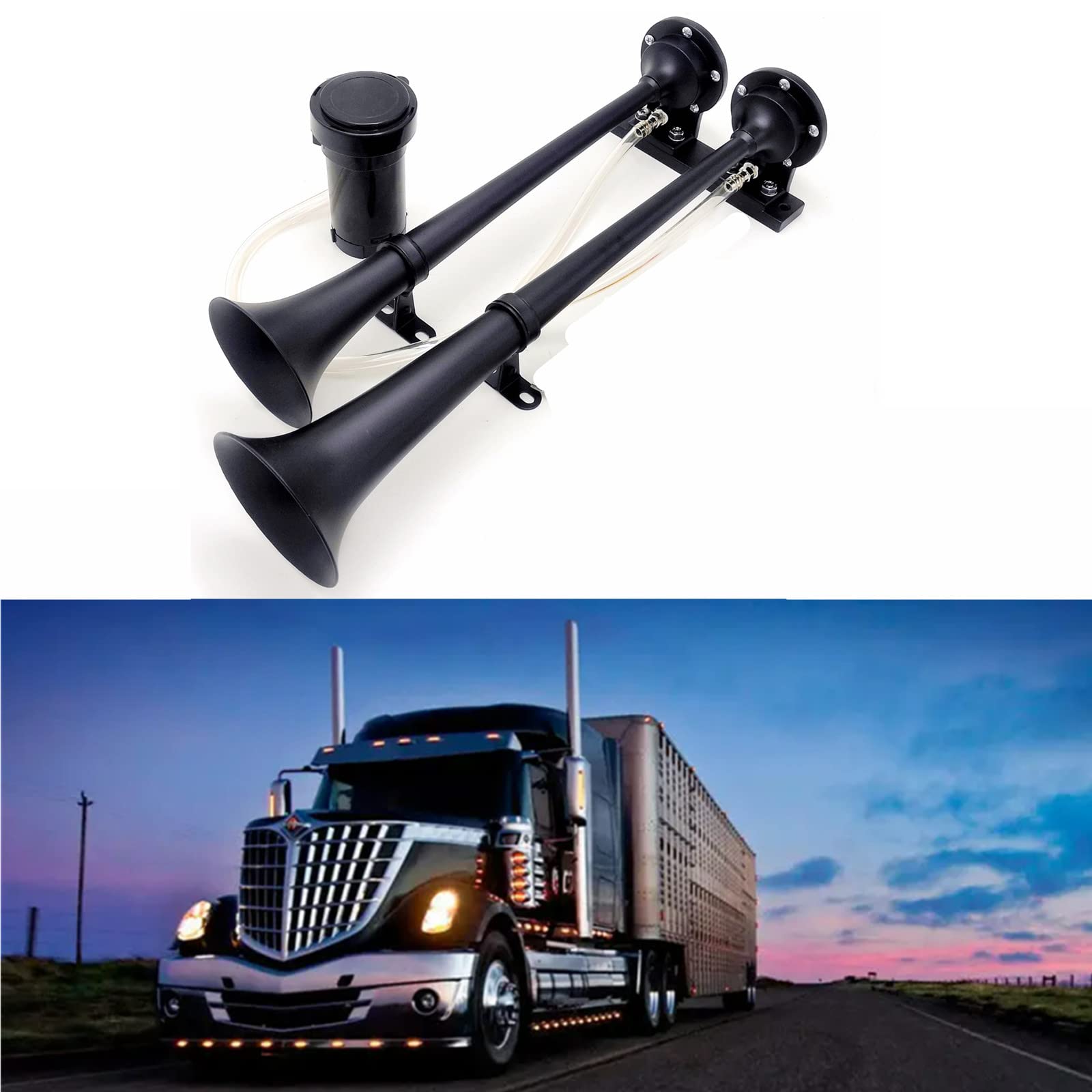 Clacson per auto 160db Car Horn 24V Tromba d'aria per auto nero zinco cromato doppio tubo tromba per camion Clacson elettrico clacson di allarme con pompa d'aria per 24V auto SUV camion ecc