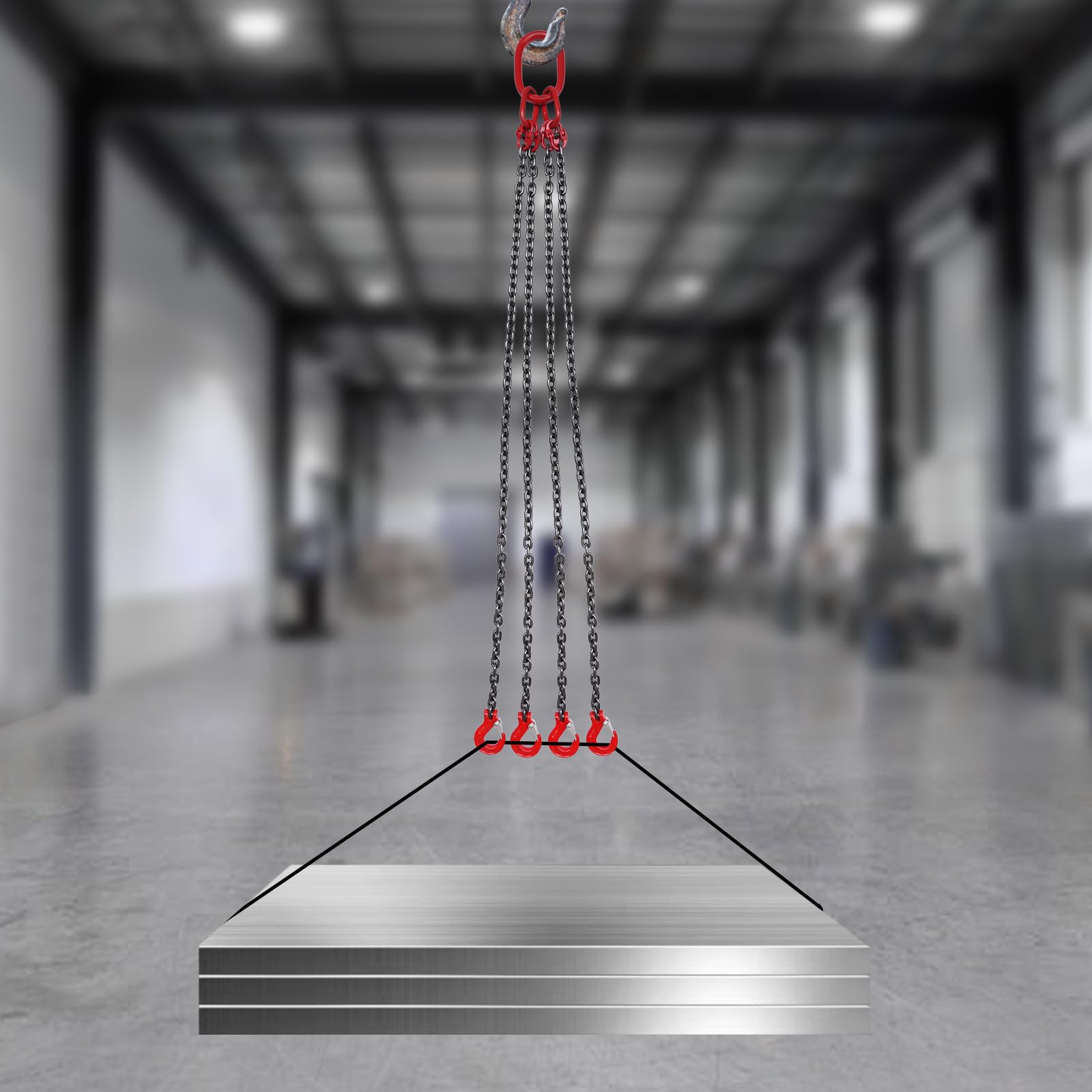 4-Strang Kettengehänge, 1,5 m 5T Krankette, Forstkette Rückekette, Anschlagketten mit Ø8mm Chokerkette Gabelkopfhaken, Hohe Festigkeit Krangehänge, G80 Motorhebekette