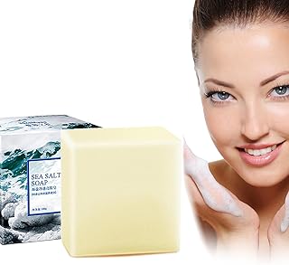 Sea Salt Soap - Face Soap Bar - Sea Salt Facial Cleanser - Rich in Goat Milk Mite Removal Moisture Hydrate - Shrink Pore Oil Control Refresh Smooth Tender - Improve Skin Tone Reduce Dullness (1pcs)
