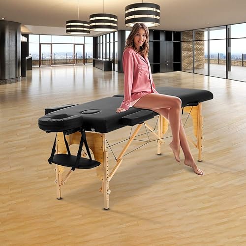 Miniatura 6 de HHS Mesa de masaje portátil de spa, cama de masaje plegable de madera de 84 pulgadas, cama de esteticista, cama de spa, cama de pestañas, salón de