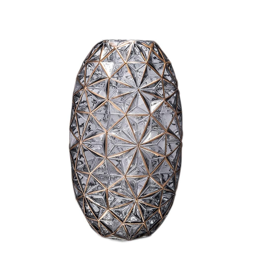 Vase en verre gris anti-basculement avec bordure dorée pour décoration