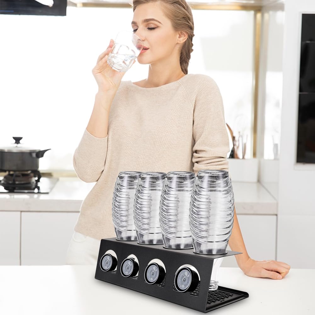 HOMMAND Flessenhouder voor Sodastream, Crystal en Emil - 2 Afdruiprek Met Siliconen Beschermringen, Lekbak en Dekselhouder - Zwart