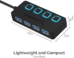 SABRENT USB moyeu 3.2x1 avec adaptateur d'alimentation, 4 port usb3.2 rapide Moyeu de données alimenté, multiple USB Scintilleur, USB station d'accueil, moyeux multiports, interrupteur en marche/arrêt compatible avec ps5 MacBook Ordinateur portable iMac