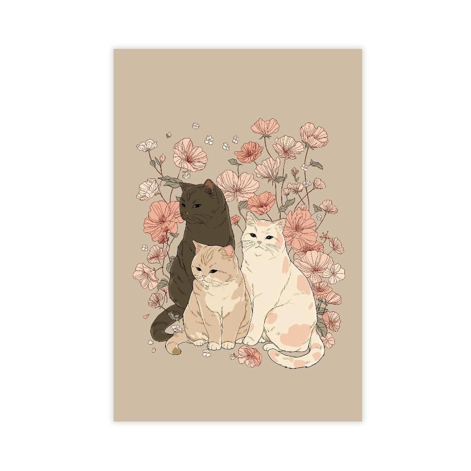 MRYCQ Floral Cat Poster Canvas Poster for Living Room Decor Gift