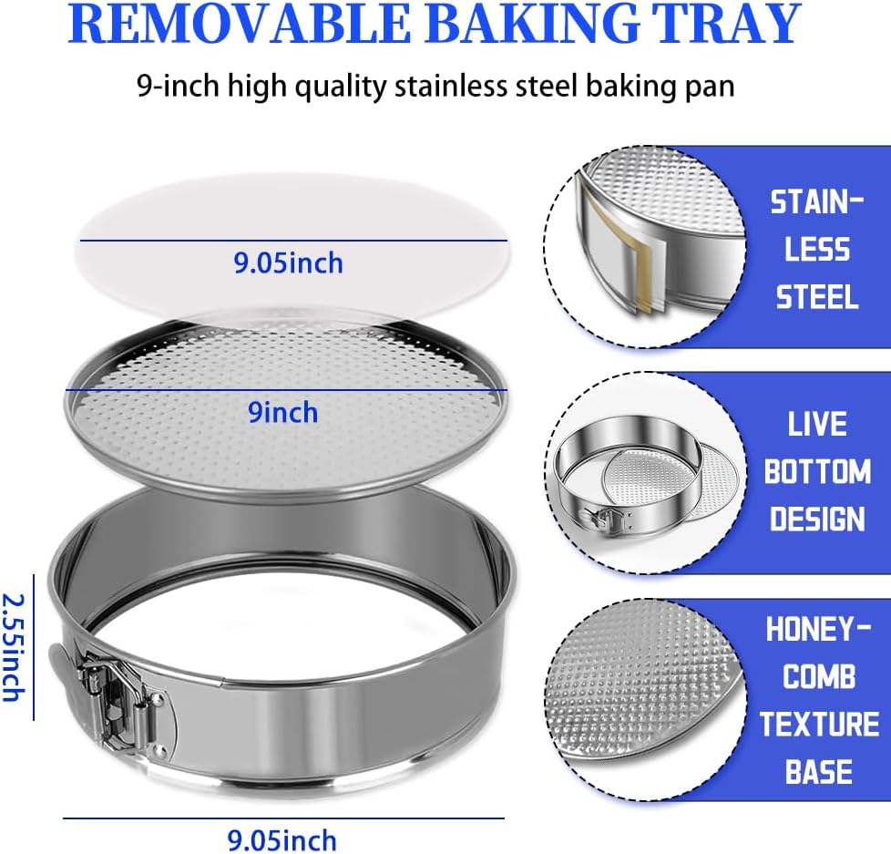 9 Inch Cheesecake Springform Cake Pan with 30Pcs Parchment Paper Liners,304 Stainless steel Nonstick Leakproof Springform roound cake pan with Removable Bottom for Cheesecake,Chiffon,Baking Cakes - Image 2