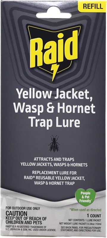 Reusable Yellow Jacket, Hornet & Wasp Trap Refill, 1 Pack, Water-Activated Lure for Raid Hanging Jar Traps, Insecticide-Free, Food-Based Attractant, Easy to Use, Hang or Place Outdoors