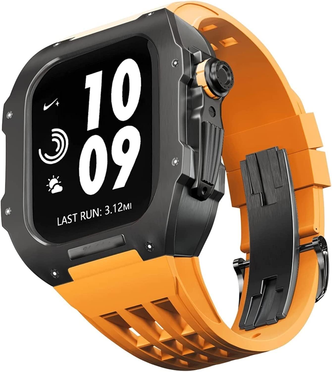 Titanium Watch Case Rubber Watch Band，Watch Band Mod Kit，For Apple Watch 8 7 6 5 4 SE 45mm 44mm, Men Upgrade Metal Alloy Frame Fluororubber Watch Accessories