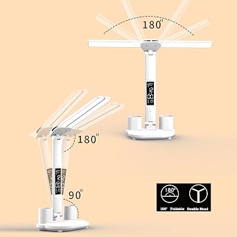 Coverzone Katlanabilir LED Masa Lambası Dijital Ekranlı Saat Tarih Sıcaklık Göstergeli USB 5V 1A 7W Dokunmatik Kontrollü Ayarlanabilir 180° Işık Açılı 2 Kalemlikli Masaüstü Aydınlatma | KA-71 [Enerji Sınıfı A]