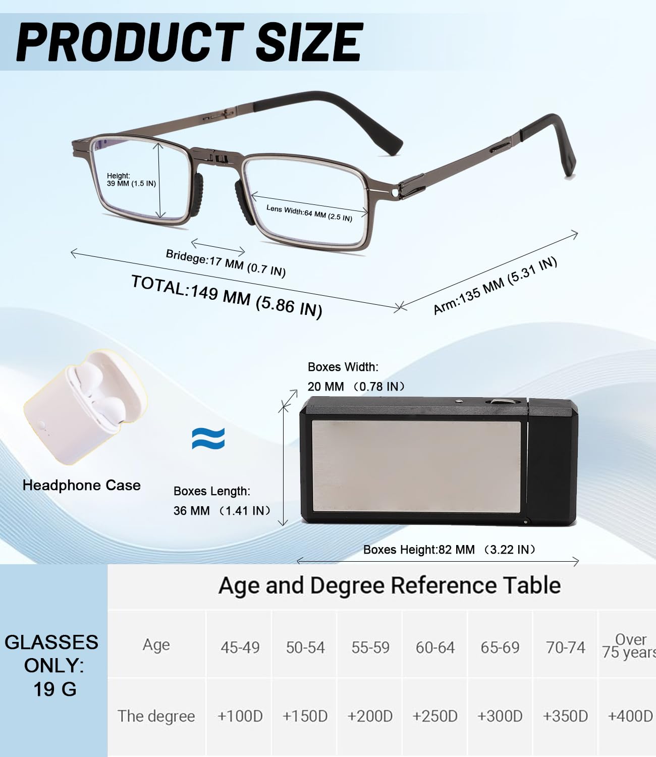 Hubeye Gafas de lectura plegables de metal para hombres y mujeres con bisagras de resorte Anteojos de lectura anti luz azul con estuche de metal portátil