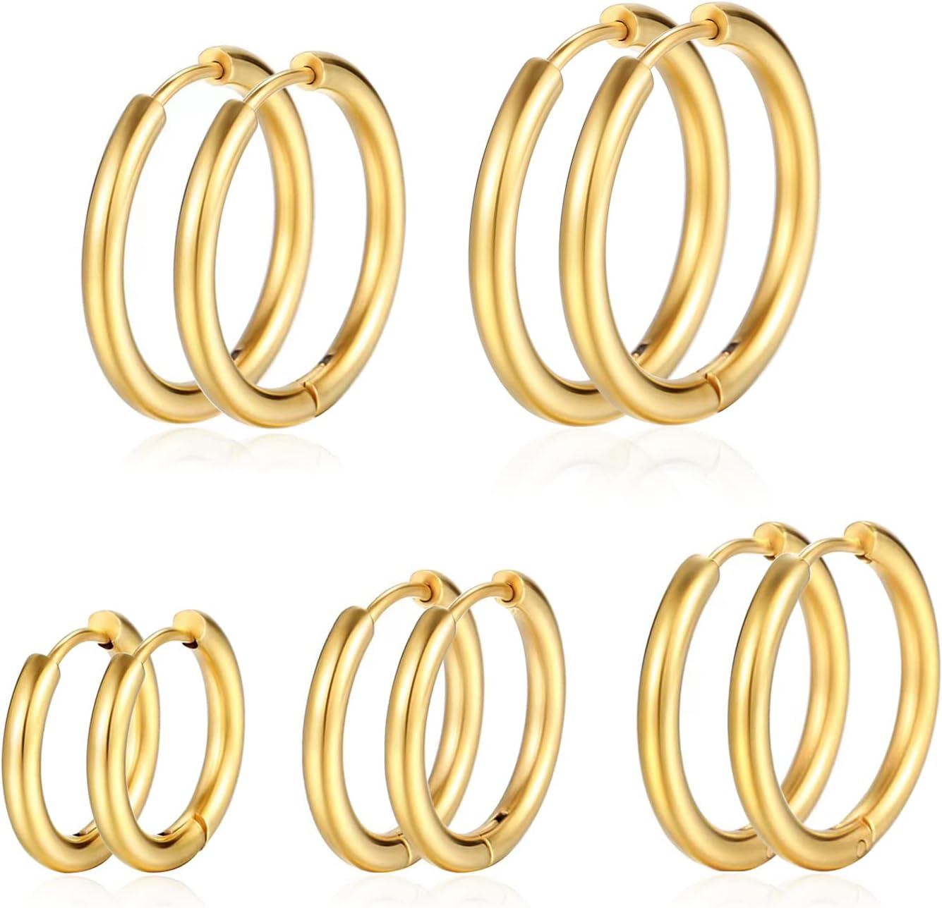 Gold Hoop Earrings Set for Women, 14K Golden Plated Hypoallergenic Thin Small Gold Earrings Set Cartilage Helix Huggie Hoop Pack for Women Men Different Size