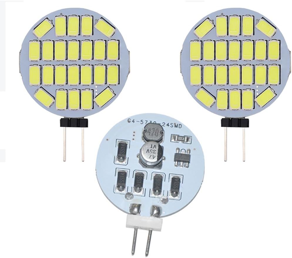 5x G4 LED Light Bulb 12V - 24V AC/DC 3W Side-Pin LED,Equivalent to 30W Halogen Bulb Replacement,Non Dimmable,G4 24 LED 5730 SMD 5 Pack (Day White 6000K)