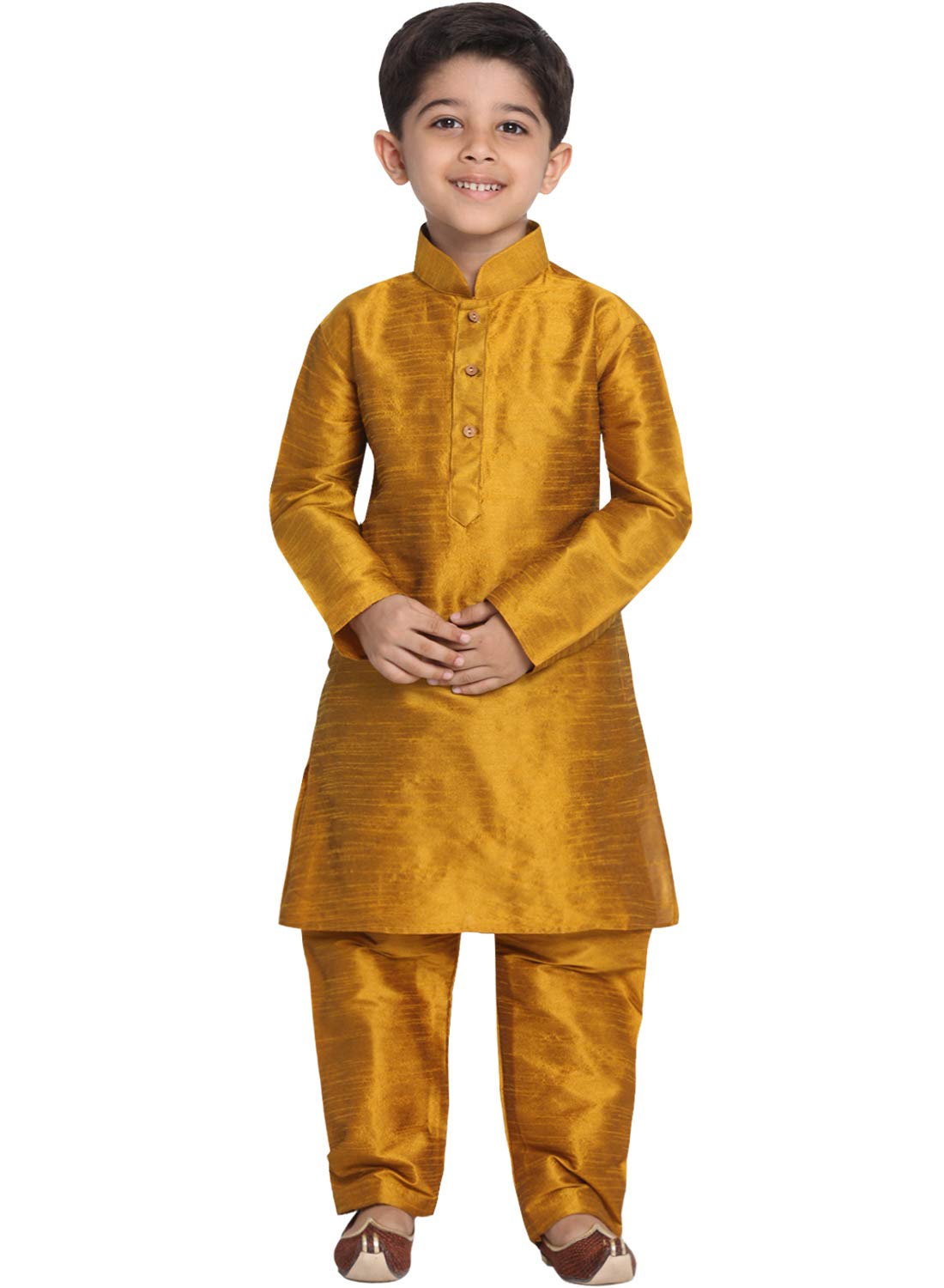 Jbn Creation Boys' Mustard Silk Blend Kurta And Pyjama Set_Vasbkmd001Npmd_14